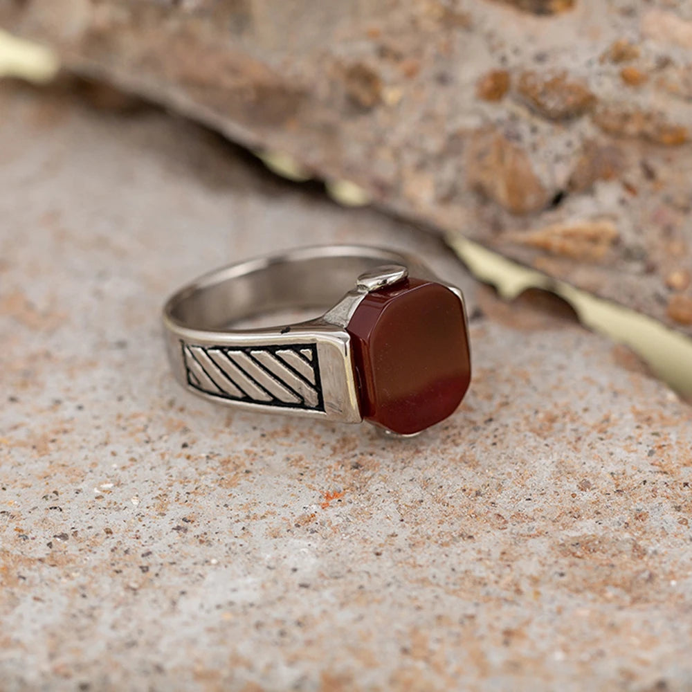 Wholesale Custom Men's Ring Jewelry Natural Stone Man Ring Stainless Steel Gemstone Ring for Man