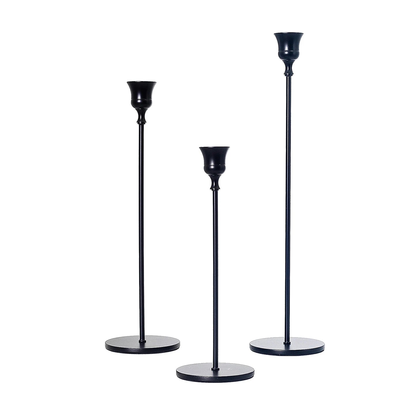 Hot Sale New European Style Pure Black Smooth Round Bottom Metal Candlestick Holder Home Decoration