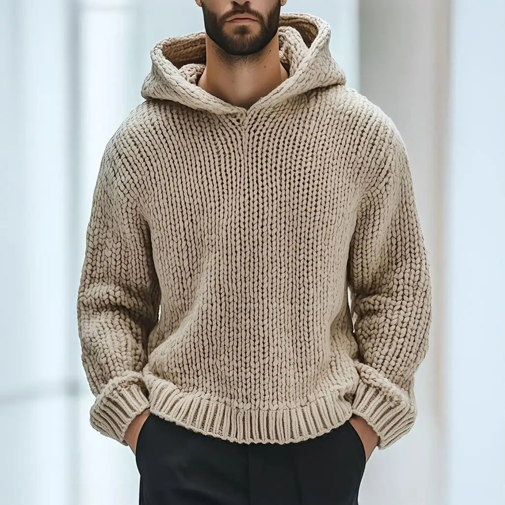 ODM OEM Factory Custom Men's Hooded Knitwear Jumper Oversized Classic Men Cotton Chunky Knitted Sweater With Hood