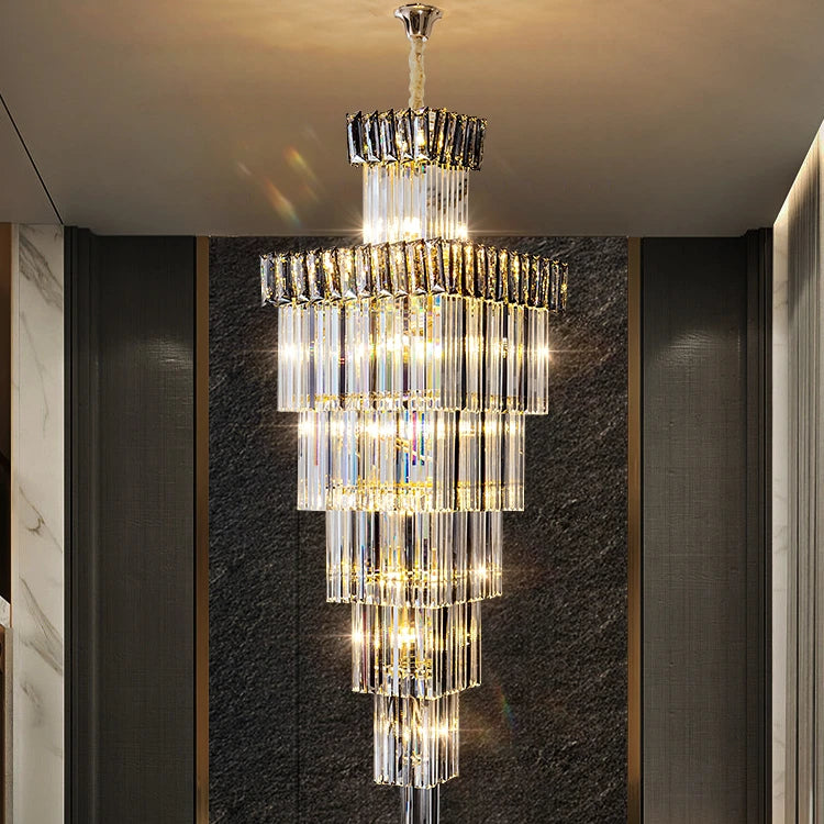 Guzhen Luxury Thin Modern Lighting for Home Lighting High Ceiling Hotel Hall Kristall. Long Chandelier Light