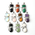 Cute Natural Crystal Gem Stone Amethyst Opalite Rose Quartz Green Aventurine Jade Cat Pendant for Necklace DIY
