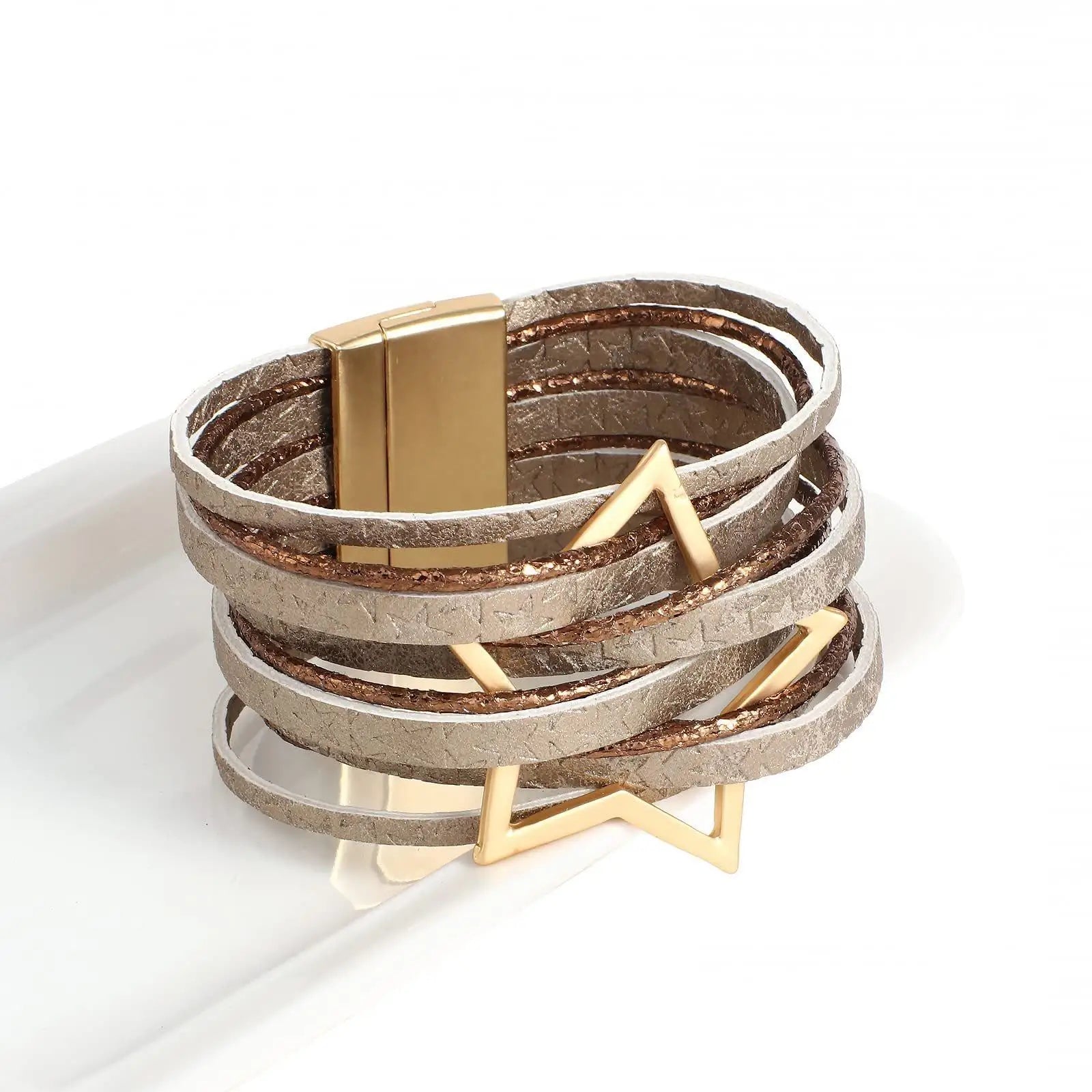 Handmade Star Leather Wrap Bracelet for Women Multilayer Big Metal Charm Cuff Bangles Jewelry Gift