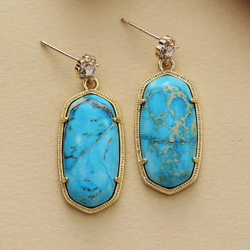 Luxury Designer Statement Stud Earrings Gold Plated Empire Jasper with Turquoise for Party Classic Style Jewellery Accessories