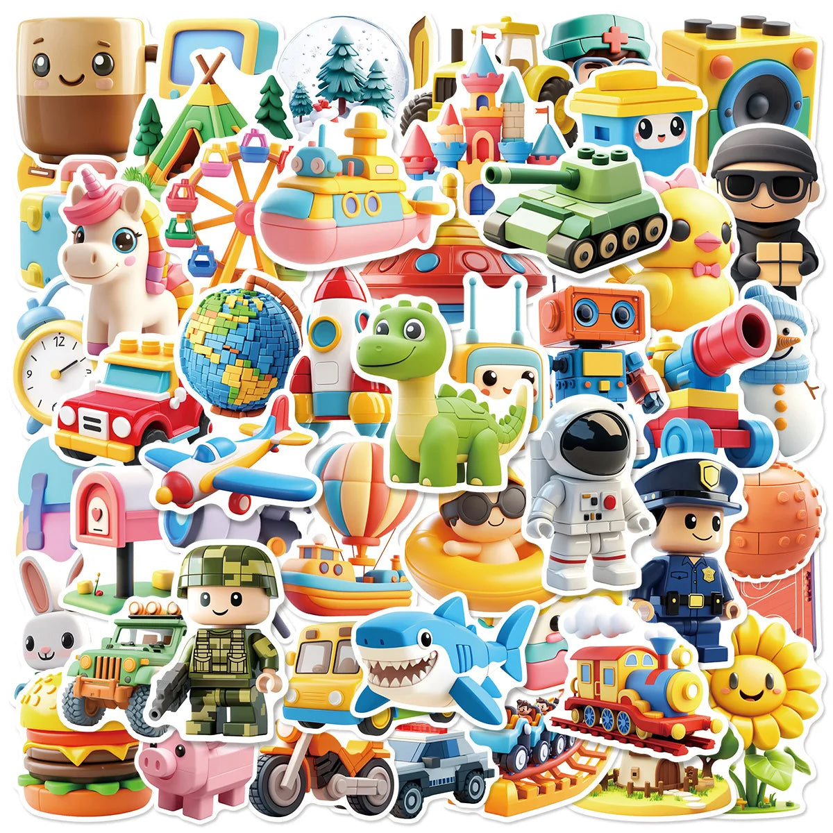 50Pcs Cute 3D Building Block Toys Graffiti Stickers for Kids Book Wall Decor Brick Toy Sticker