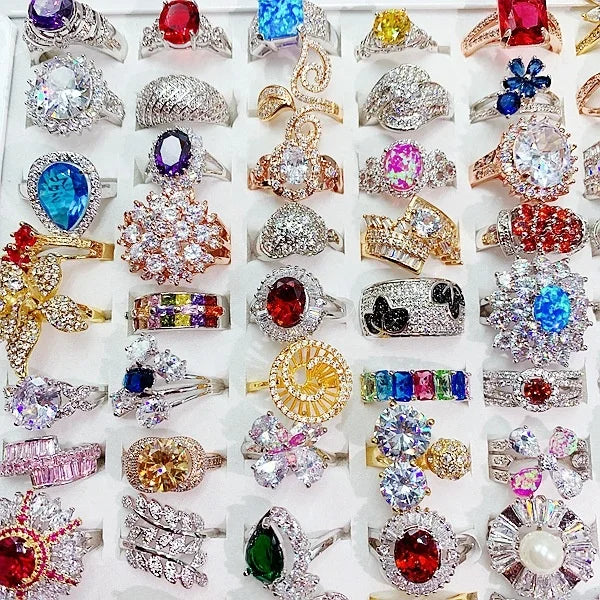 Random Wholesale Luxury Zircon Rings Women Exaggerated Multi Color Gemstone Ring