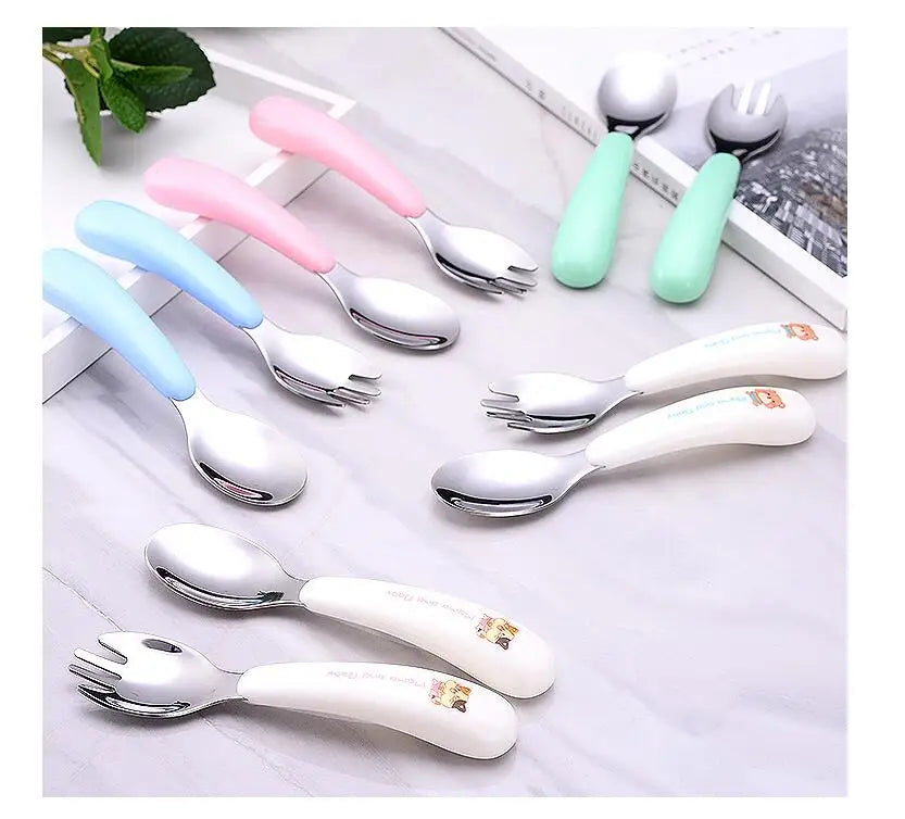 18/10 Stainless Steel Cartoon Spoon and Fork Set 2pcs Eco-Friendly Children's Cutlery with Holder