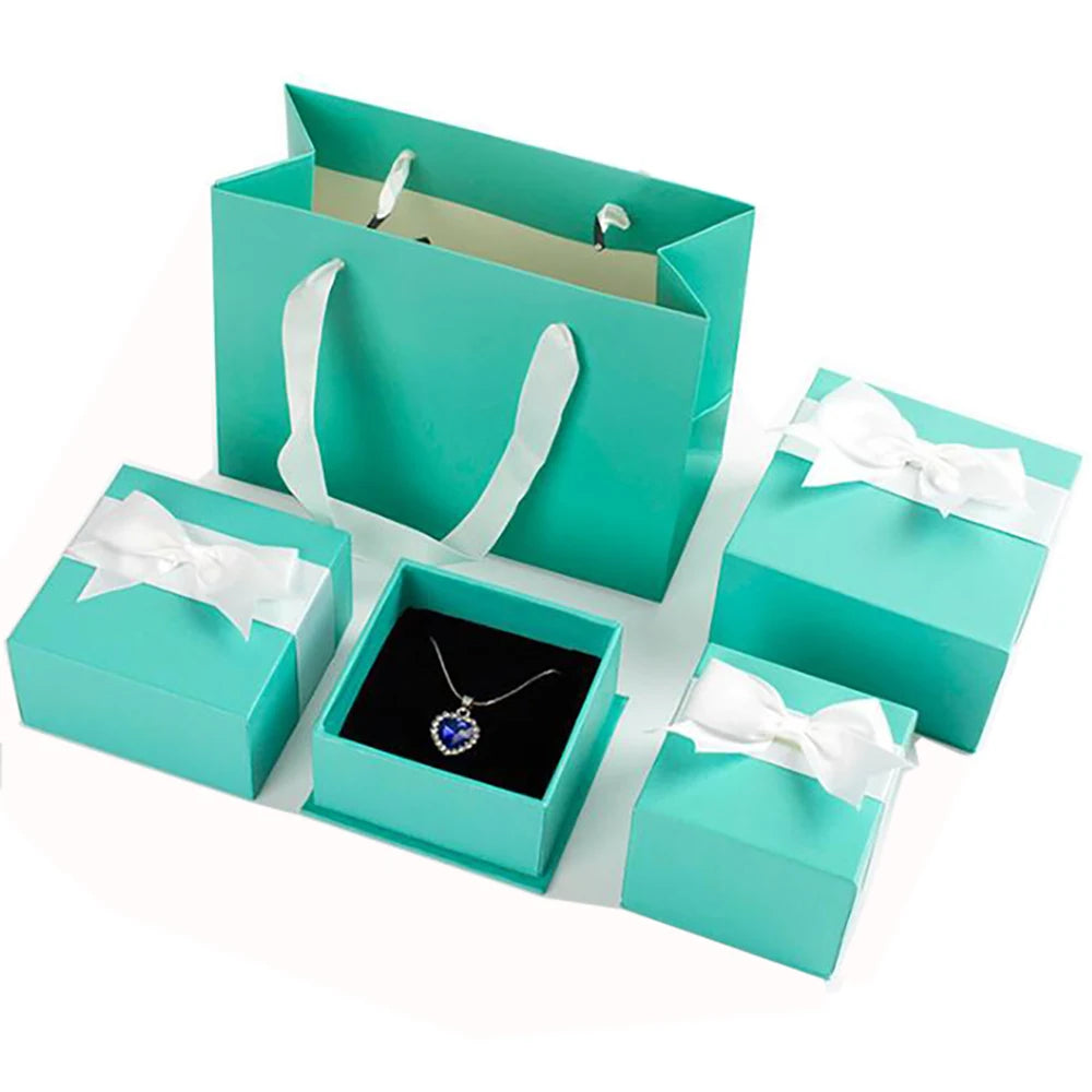 Custom Logo Rings Packaging Paper Cardboard Jewelry Gift Box Jewelry Case With Ribbon Bow
