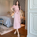 ZYHT 50121 Daily Casual Sweet Solid Color Waist Bowknot Tie Side Slit Midi Skirt Office Ladies Elegant Hip Wrap Pencil Skirt