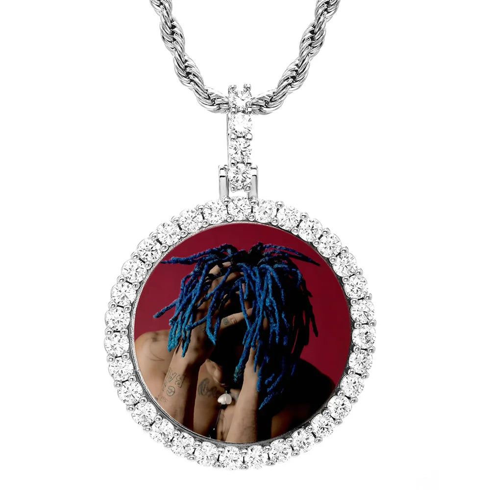 Circle Photo Pendant Personalized Rapper Micro-zircon DIY Creative Diamond-Filled Hip-hop 18k Gold Custom Memory Frame Necklace