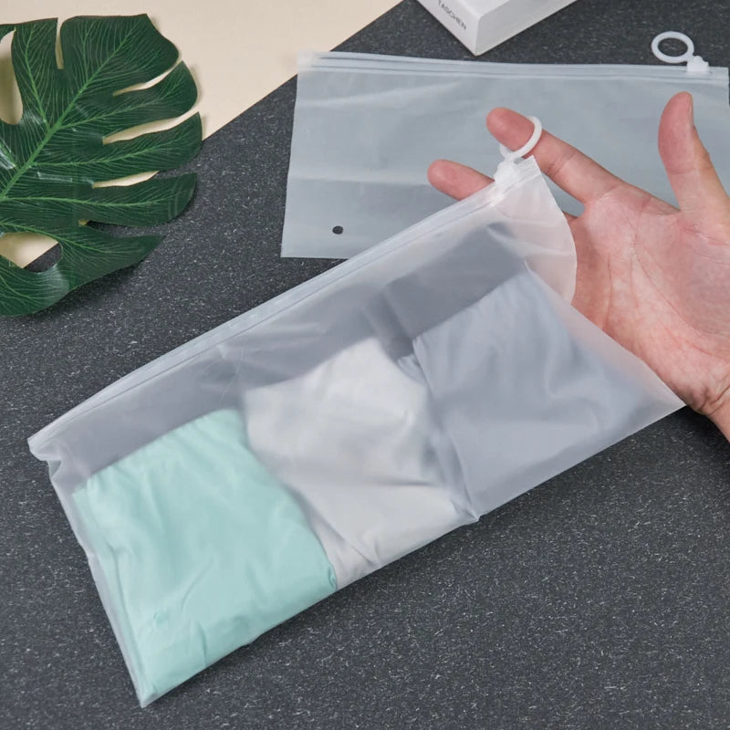 Wholesale Clear CPE Zip Lock Bags with Ring Frosted Slider Zipper and Offset Printing Plastic Packing for Shoes Socks
