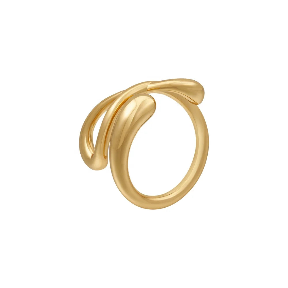 Latest 18K Gold Plated Brass Jewelry Geometric Irregular Knot Opening Adjustable for Women Punk Ring R234201