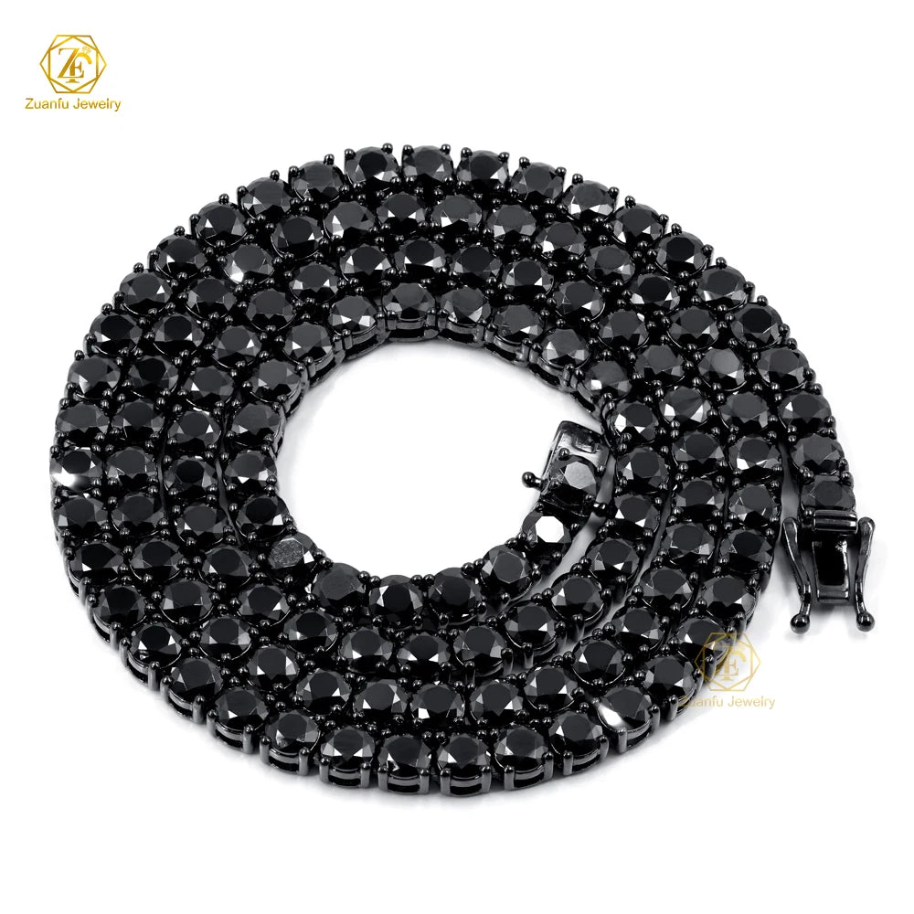Hiphop Jewelry 925 Sterling Black Gold Plated 3mm 4mm 5mm 6.5mm Black Moissanite Tennis Chain for Men Women