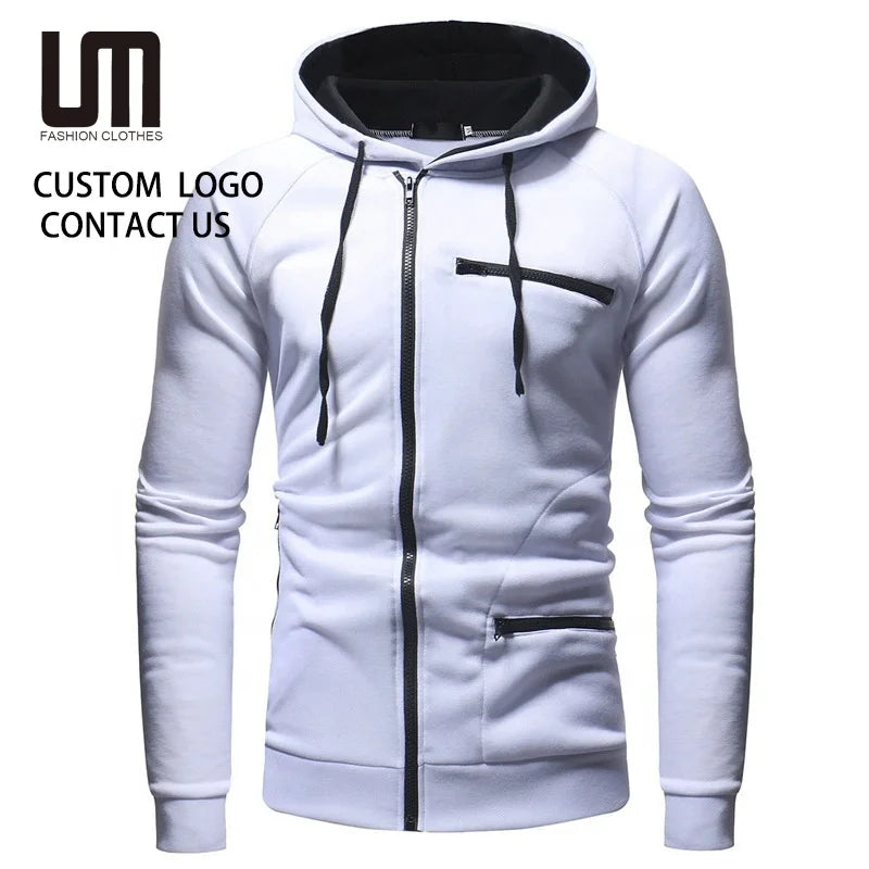 Clearance Sales Autumn Men's Custom Logo Hoodie - Streetwear Zipper Sweatshirt Jacket (Casual Long Sleeve)