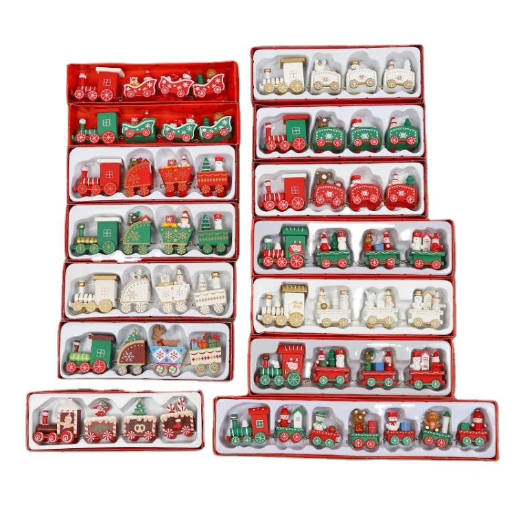 Mini Painted Train Decoration Kids Gift Toys Christmas Wooden Train Toy