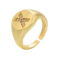 RM1230 18K Gold Plated Brass Metal Delicate Diamond Cubic Zirconia Paved Letter Alphabet Initial Dome Adjustable Finger Rings