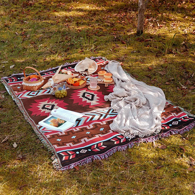 Custom Extra Large Portable Printed Woven Boho Bohemian Picnic Blanket Boho Low Moq