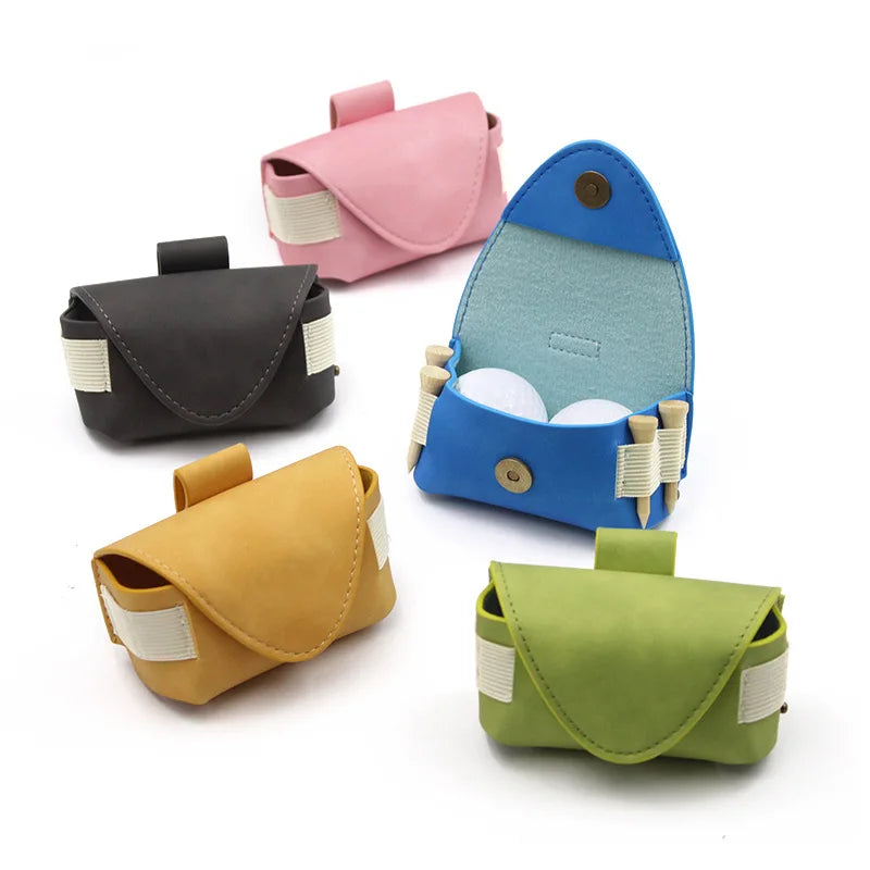 Magnetic PU Leather Golf Ball Bag with 2-Ball Storage Flip-Top Design and Compact Travel Accessories
