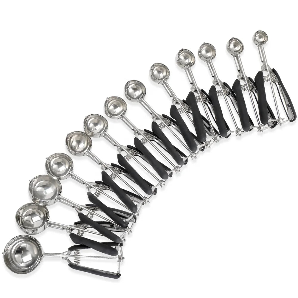 13 Pcs Various Sizes Multifunctional Stainless Steel Ice Cream Scooper with Trigger Release Protein Ball Cookie Dough Scoop Set