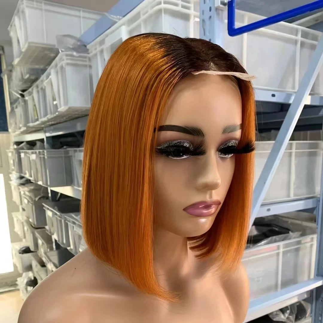 Wholesale Kim K 2x6 Lace Closure Bob Wig 180% Density Straight Hair Ginger Orange Color T4/350 Virgin Human Hair for Black Women