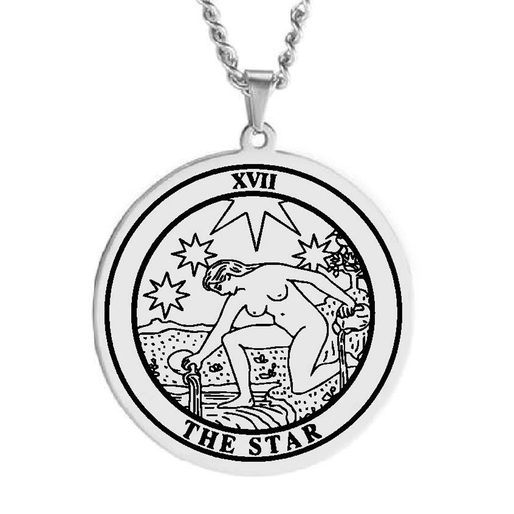 New Round Tarot Card Necklace Women Stainless Steel Jewelry the Major Arcana Astrology Amulet Talisman Pendants Couple Necklaces