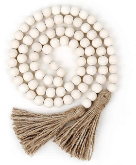 58in Wood Bead Garland with Tassels Art Deco Design Round Shape Living Room Decor for Anniversary