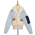 Lady Lapel Long Sleeve Tassel Casual Coat Female 2021 Winter Fashion New-Tide Patchwork Lambswool Denim-jackets for Women