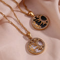 2024 Jewelry Shell Necklace Engraved Sun Moon Star Necklace PVD Gold Plated Zircon Stainless Steel Jewelry