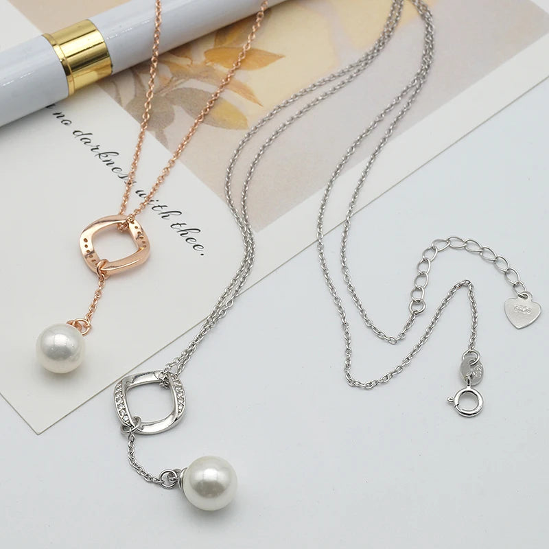 Minimalist Jewelry 925 Sterling Mother Long Cultured Floating 925 Silver and Pearl Necklace for Party