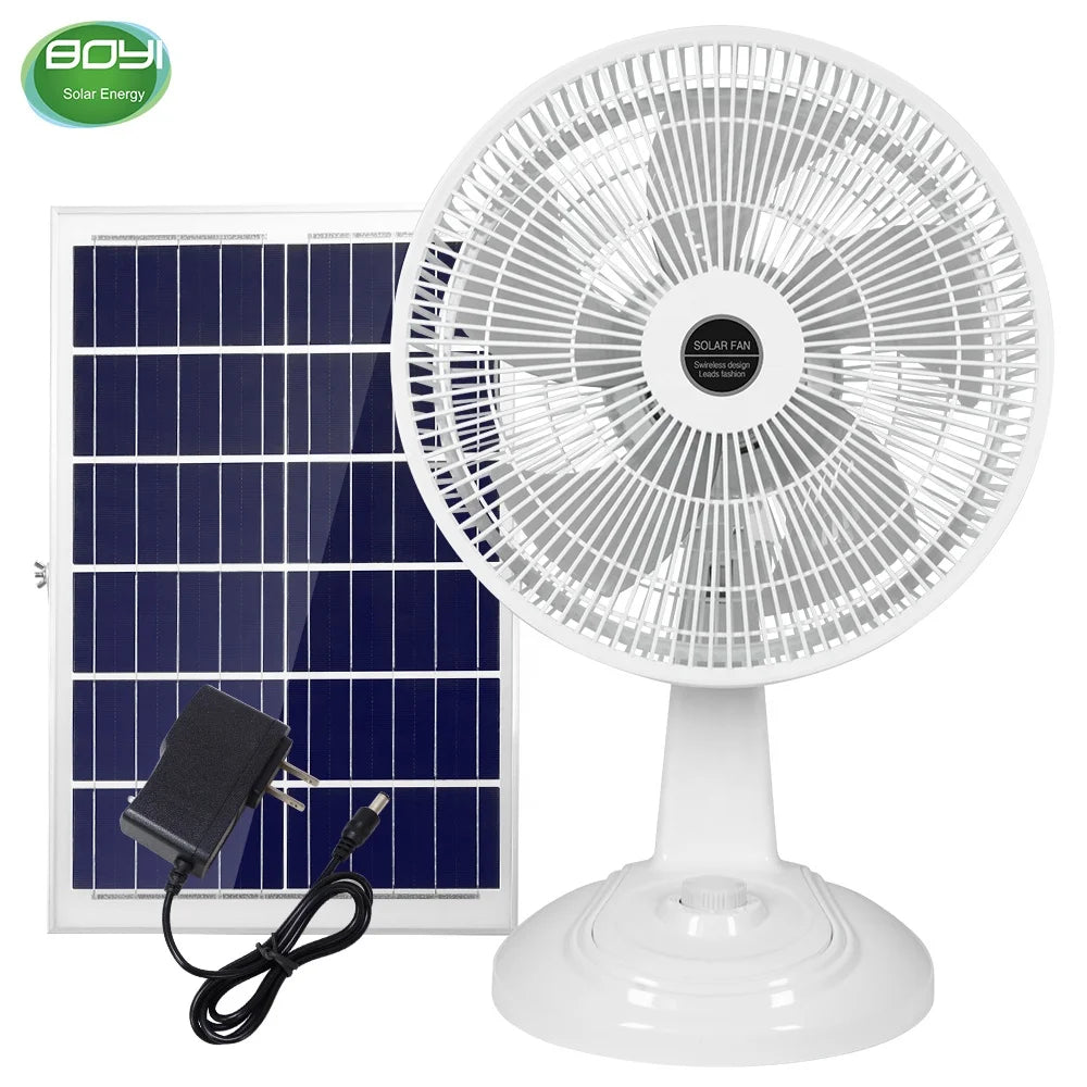 Low Noise 12 Inch Table Fan Solar Power Electric Fan with Lithium Battery