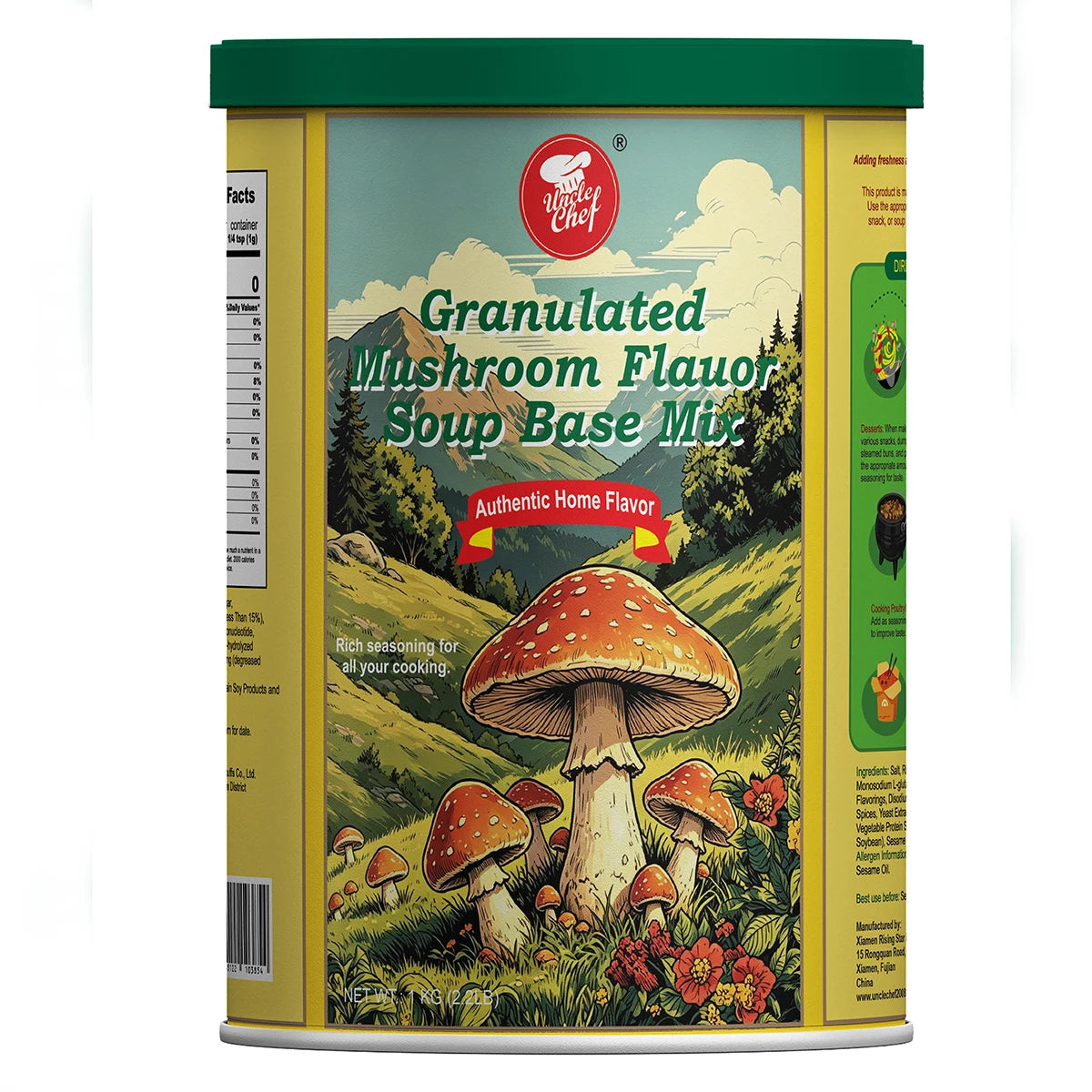 Uncle Chef 454g Granulated Mushroom Seasoning MSG-Free Bouillon for 24 Tubs Blended Processed Vegan Food for Vegetarian