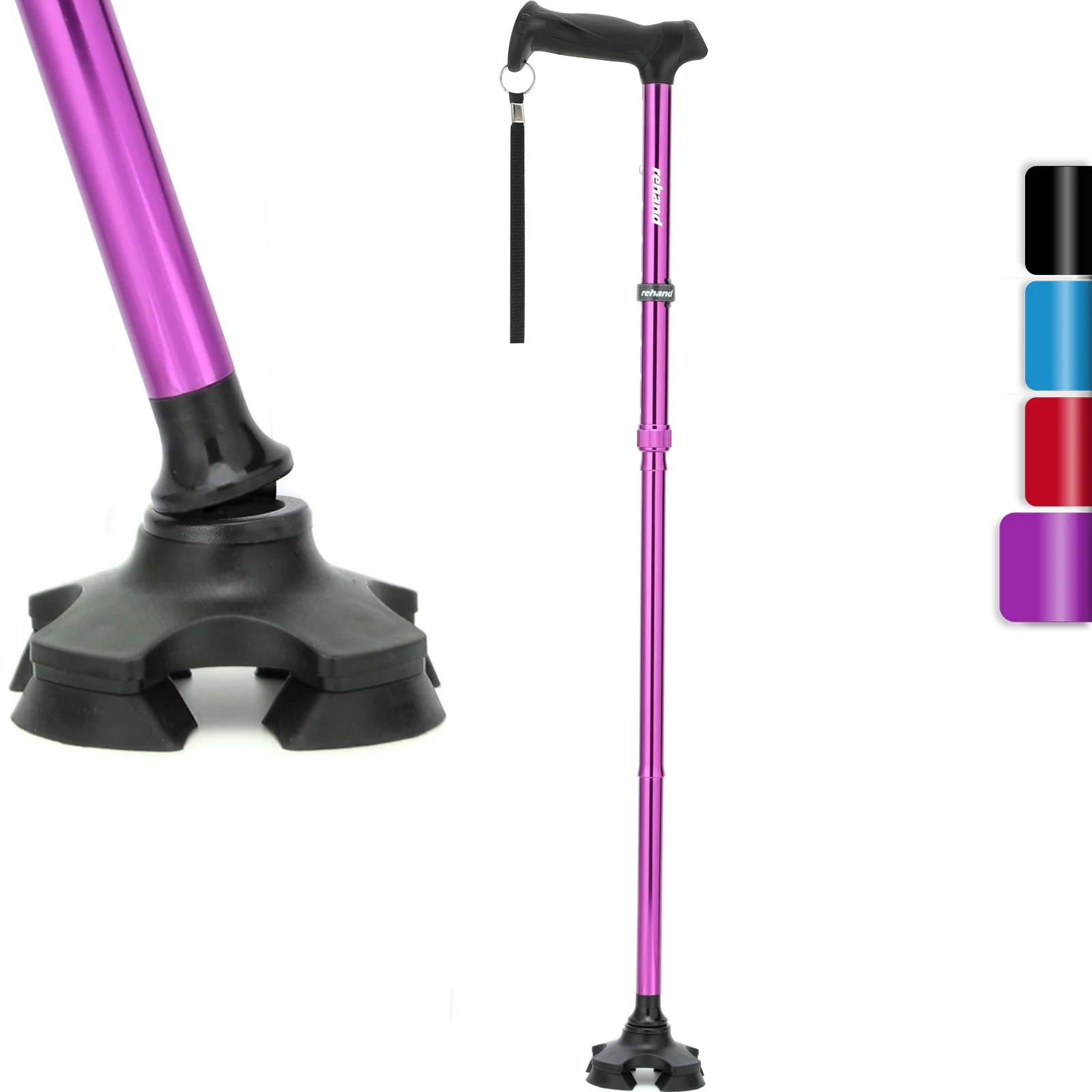 Rehand Folding Adjustable Quad Cane for Elderly Blue Lightweight 0.8kg