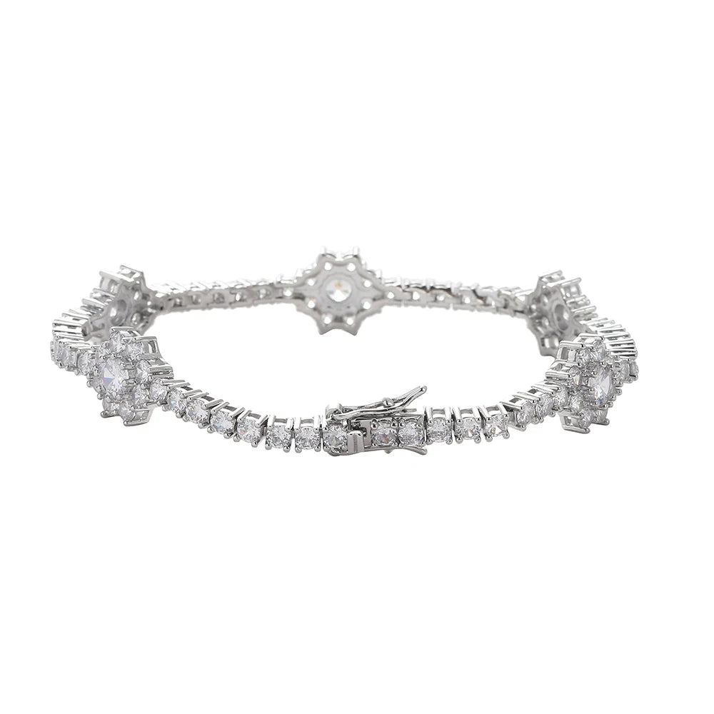 BB224 Brass Cubic Zircon Bracelet Flower Shape Tennis Chain Bracelet for Gift