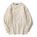 Oversized Knit Sweater Solid Vintage Pullover Sweater Unisex Woven Crewneck Knitted Tops