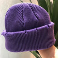 Fashion Winter Unisex Acrylic Knitted Embroidered Logo Surfer Label Ripped Beanie Led Hat for Men Women