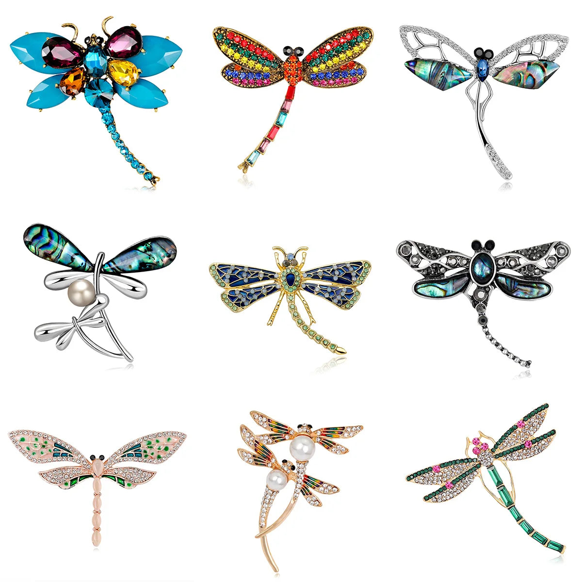 New Design Crystal Pearl Dragonfly Animal Brooches for Women Dress Scarf Fine Insect Brooch Jewelry Accessories Gift