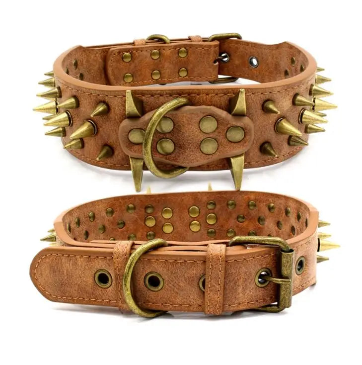 Adjustable Soft PU Leather Dog Collar Large Sharp Dogs Fashion Spiked Outdoor Studded Collar with Personalized Rivet Design