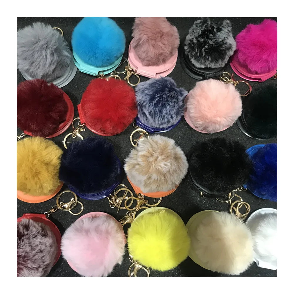 Makeup Personalized Mini Pom Pom Puffball Mirror Keychain