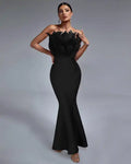 Ocstrade Hot Selling Ladies Evening Dress Strapless Open Back With Feather Black Mermaid Elegant Bodycon Bandage Dress for Party