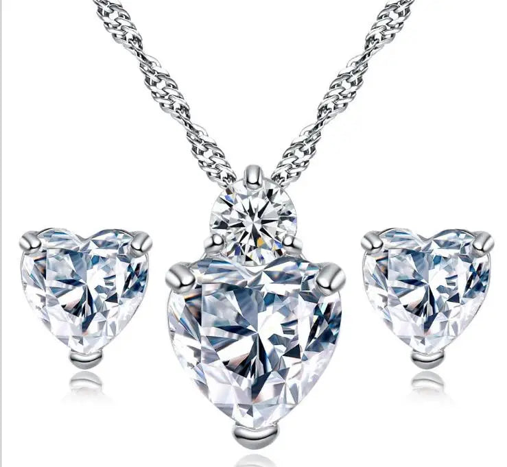 Red Purple Fashion Crystal Shiny Zircon Heart Necklace Natural Stone Charm Necklace for Women Wedding Jewelry