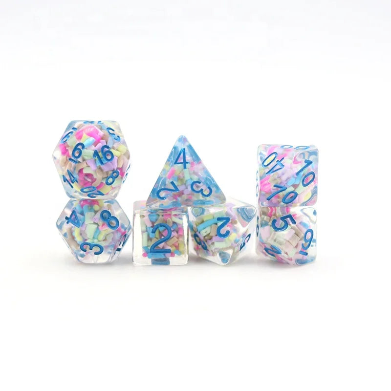 RPG Dice Set Dnd Polyhedral Custom Resin Sprinkle Inside with Blue Ink Dice