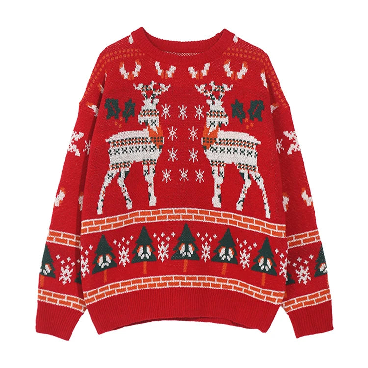 Christmas Unisex Style Sweaters Jacquard Letter Custom Knitwear Crew Neck Cotton Style Long Knit Sweater