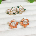 2024 Latest Design Enamel Jewelry Camellia Flower Earrings White Pearl Drop Oil 18k Gold Plated Stud Earrings for Women Party