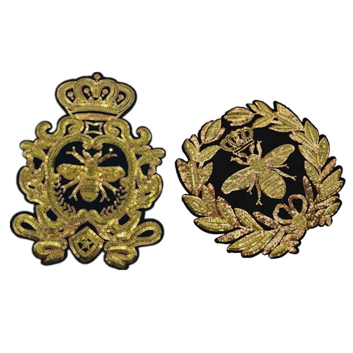 Bee Crown Wreath Gold Sequin Embroidered Sew on Patch DIY Fashion Clothes Applique Accessories Craft