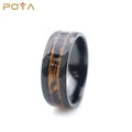 8mm Hammered Brushed Edge Black Tungsten Carbide Ring With Charred Whiskey Barrel Wood Inlay