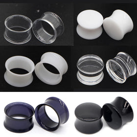 Alisouy White Black Transparent Acrylic Ear Tunnel Plug Ear Gauges Piercing Double Curved Saddle Expander Stretcher Body Jewelry