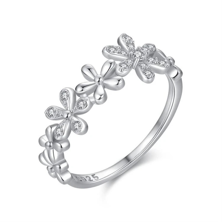Fashion Trendy 925 Sterling Silver CZ Diamond Daisy Flower Ring for Women