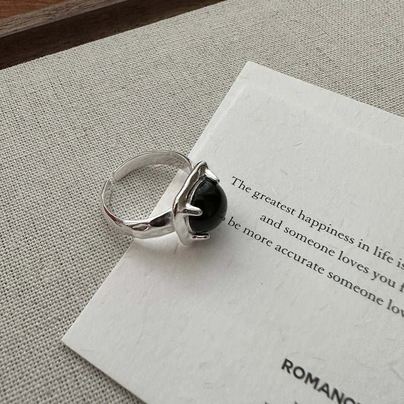 Black Onyx Statement Ring in Recycled Eco Sterling Silver 925 Handmade Natural Gemstone Jewellery for Woman