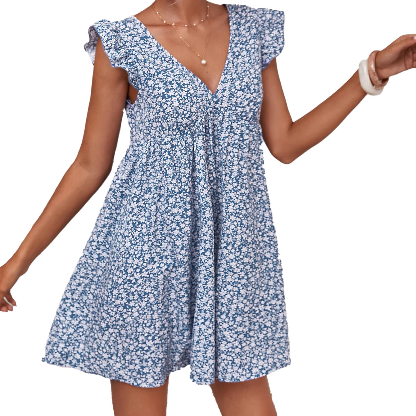 Ruffle Armhole Ditsy Floral Dress Women Elegant Summer Casual Dresses 2022