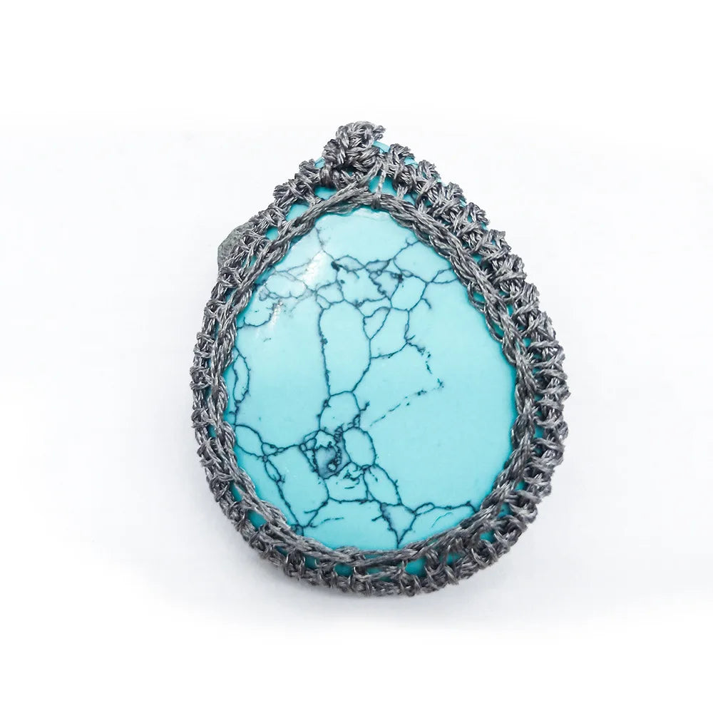 DIY Blue Turquoise Hot Selling Teardrop Pendant Chain Hand-made Ethnic Necklace Large Pendant Necklace Natural jasper Necklace
