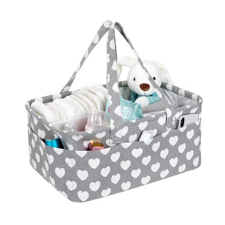 Large Capacity Folding Cotton Canvas Baby Diaper Organizer Nappy Caddy with Handles